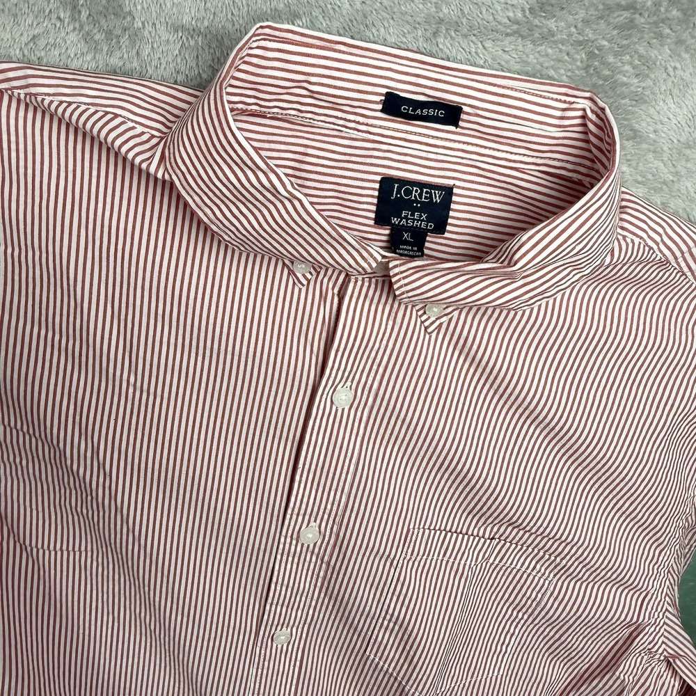 J.Crew Shirt Mens XL Red White‎ Pinstripe L/S Button Up Flex Washed Classic NWOT